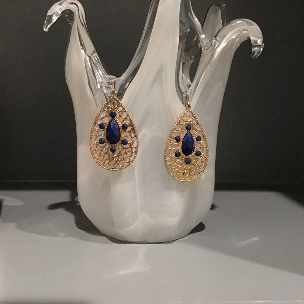 🔴ROYAL BLUE & GOLD EARRINGS🔴🔴 - Picture 3 of 4